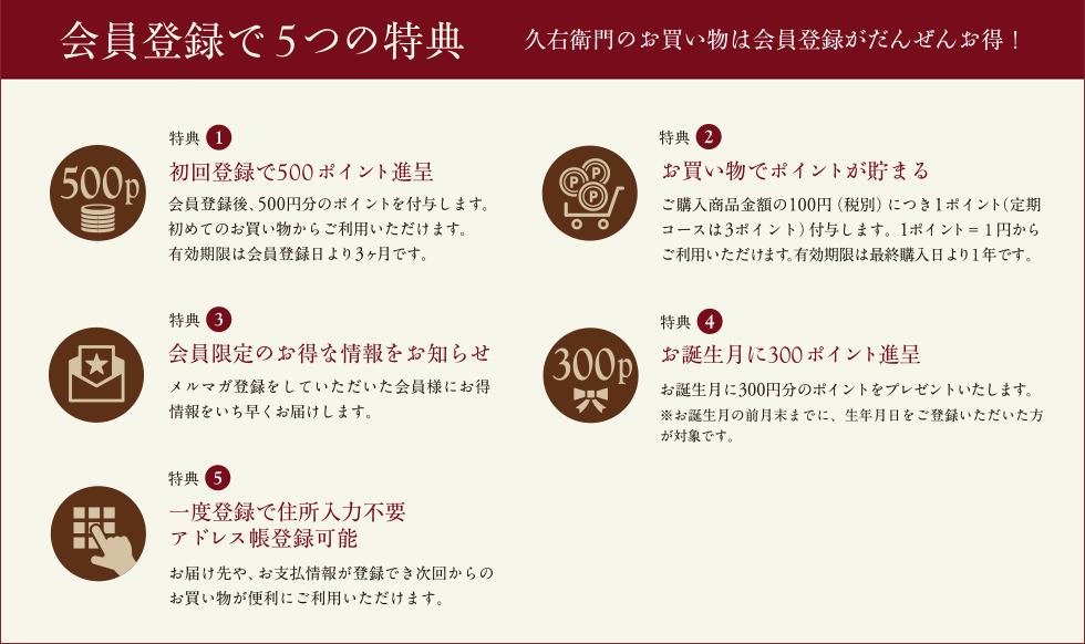 会員登録で５つの特典